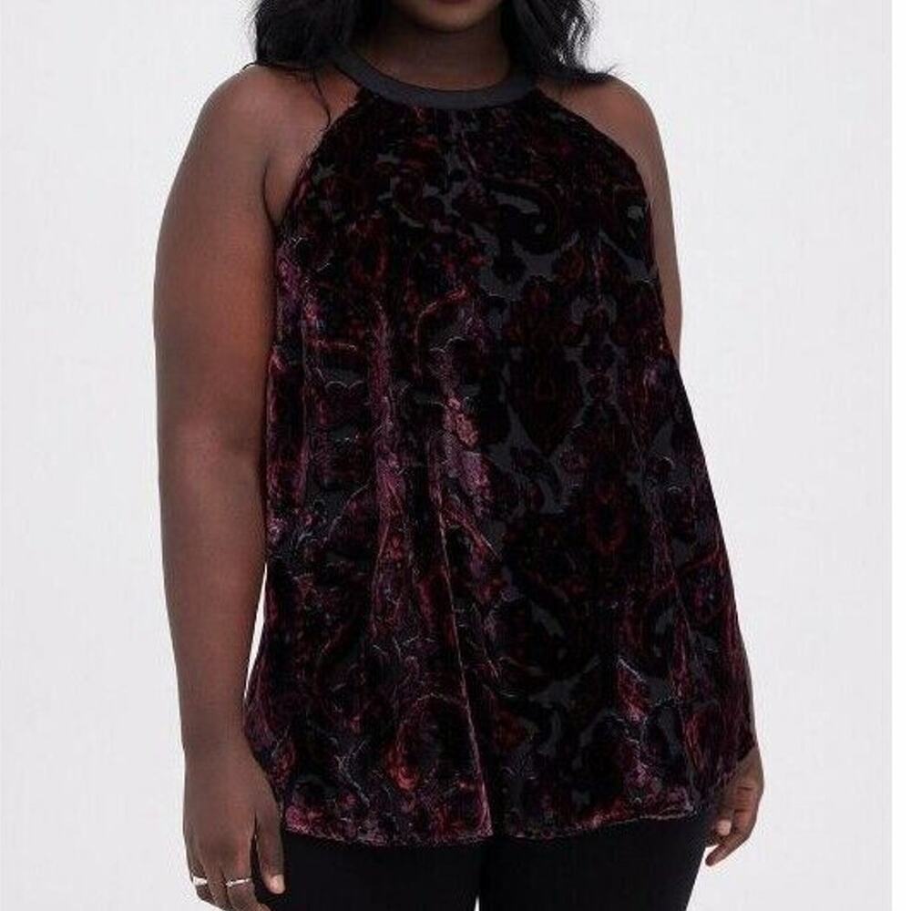 Torrid Women Paisley Velvet Burnout Halter Tank Top Plus Size 3X Whimsygoth Vamp